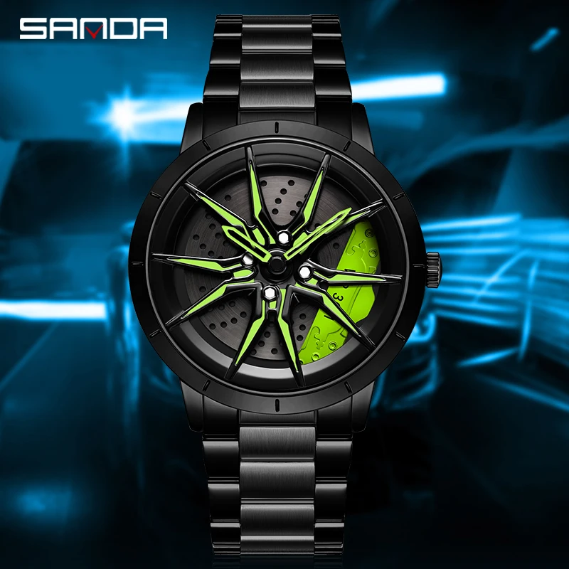 SANDA 1089 Man Watch Waterproof Stainless Steel Wheels Hollow Quartz Watches Electronic Men's Essentials Wristwatch Punk Style