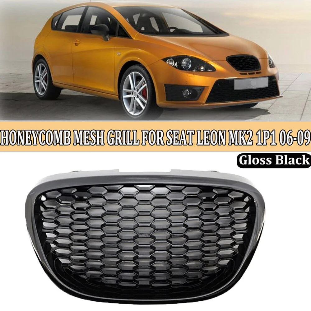 For SEAT LEON MK2 1P1 2004-2009 Car Front Center Honeycomb Mesh Grille Upper Grill Badgeless Sport Racing Grills BPPPGR36