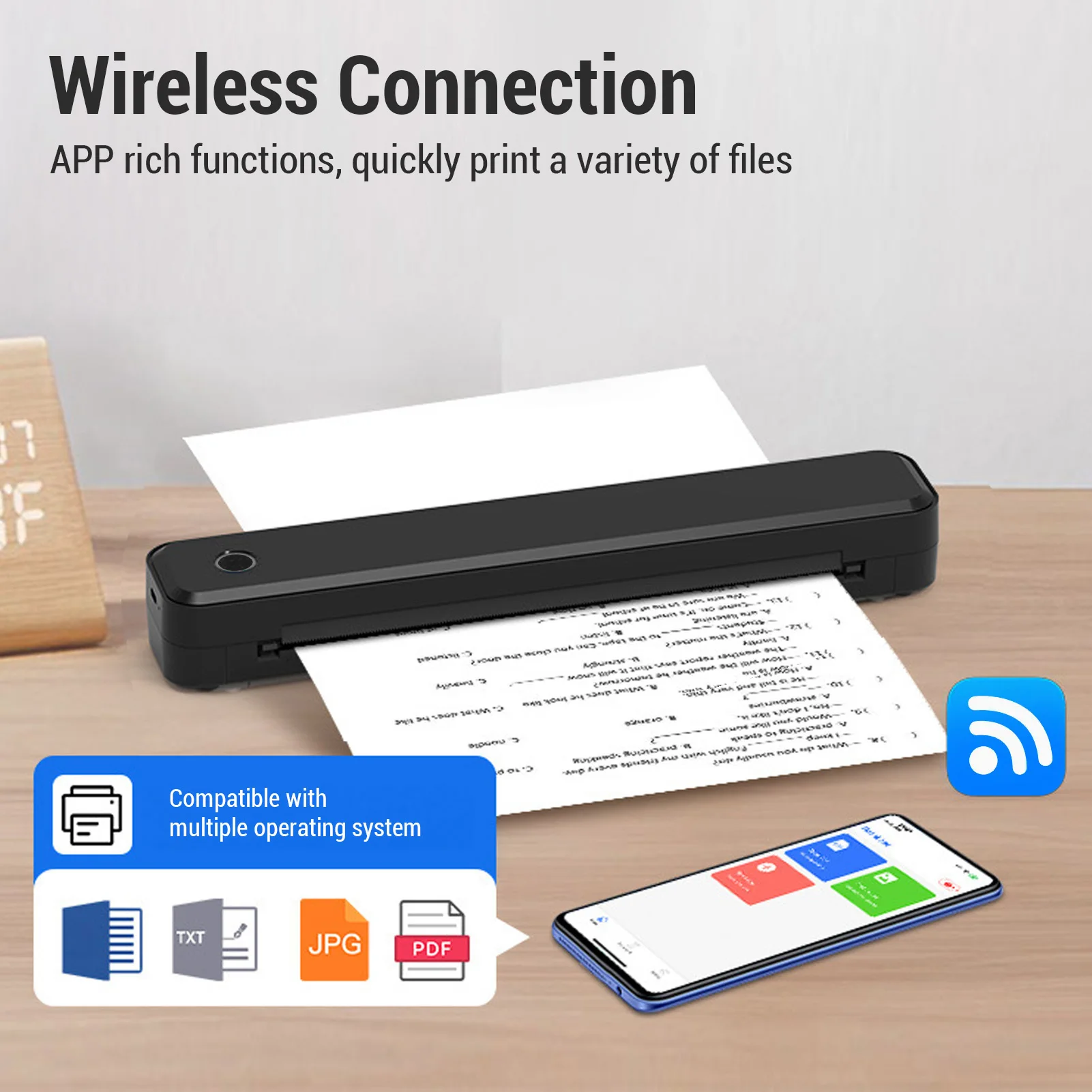 

Inkless Printer Portable Thermal Printer 203DPI 208mm Printing Width Wireless Inkless Printer for 8.5x11in US Letter Paper