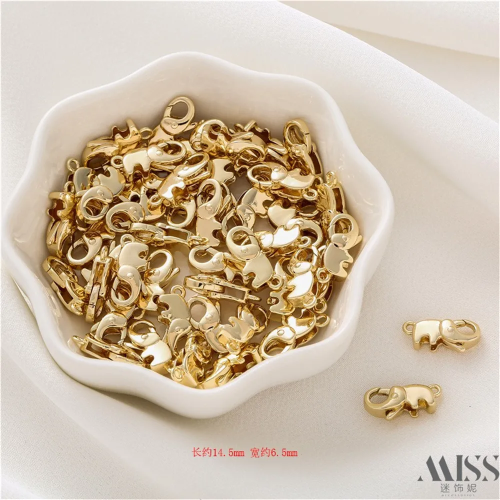 Hebilla de langosta de retención de Color dorado de 14K para bebé, cierre de flor de elefante, hebilla de conexión de resorte, accesorios de extremo de joyería hechos a mano DIY