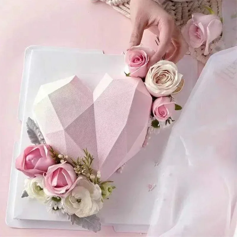 Molde de silicona transfronterizo con forma de corazón individual, 6-8 diamantes, molde para pastel de amor, molde para hornear Mousse y Chocolate Diy