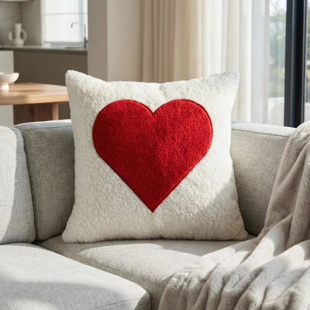 Romantic Soft Valentine Heart Pattern Pillowcase Decorative Square Tufted Cushion Case LOVE 45CM Pillow Towel Wedding