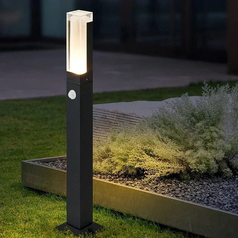 Human Motion Sensor LED Lawn Light Outdoor Waterproof IP65 Aluminum Acrylic Shade Garden Villa Landscape Walkway Lawn Light