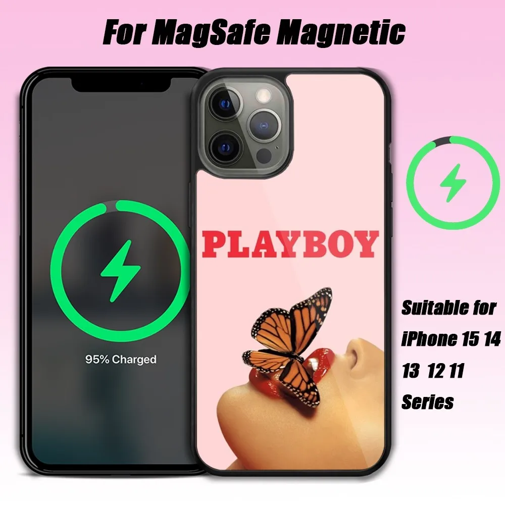 P-Playboy Fashion Phone Case For iPhone 15 14 13 12 11 Pro Max Plus Phone Magnetic for Macsafe Cases Cover