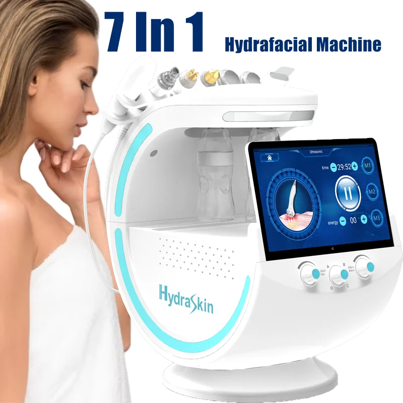 Newest 7 In 1 Smart Ice Blue Multifunction Facial Deep Pore Cleansing Skin Analyze Small Oxygen Hydrogen Bubble