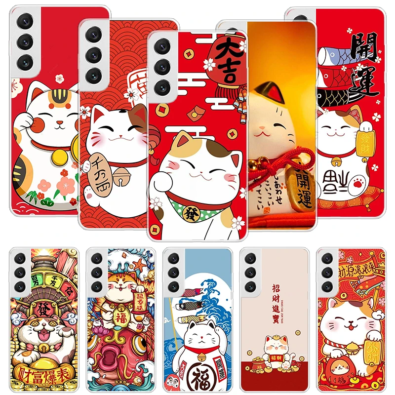 Японский чехол для телефона Lucky Cat Maneki Neko для Samsung Galaxy S25 S24 S23 S22 S21 S20 Ultra S24 FE S10 Plus S25Ultra Fundas Cover