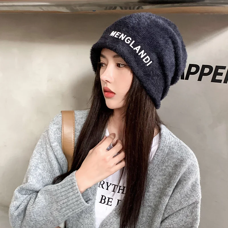 Brand Autumn Women\'s Beanie Hats Casual Solid Thickened Double Layer Slouchy Beanies for Ladies Fashion Knitted Skullies Beanies