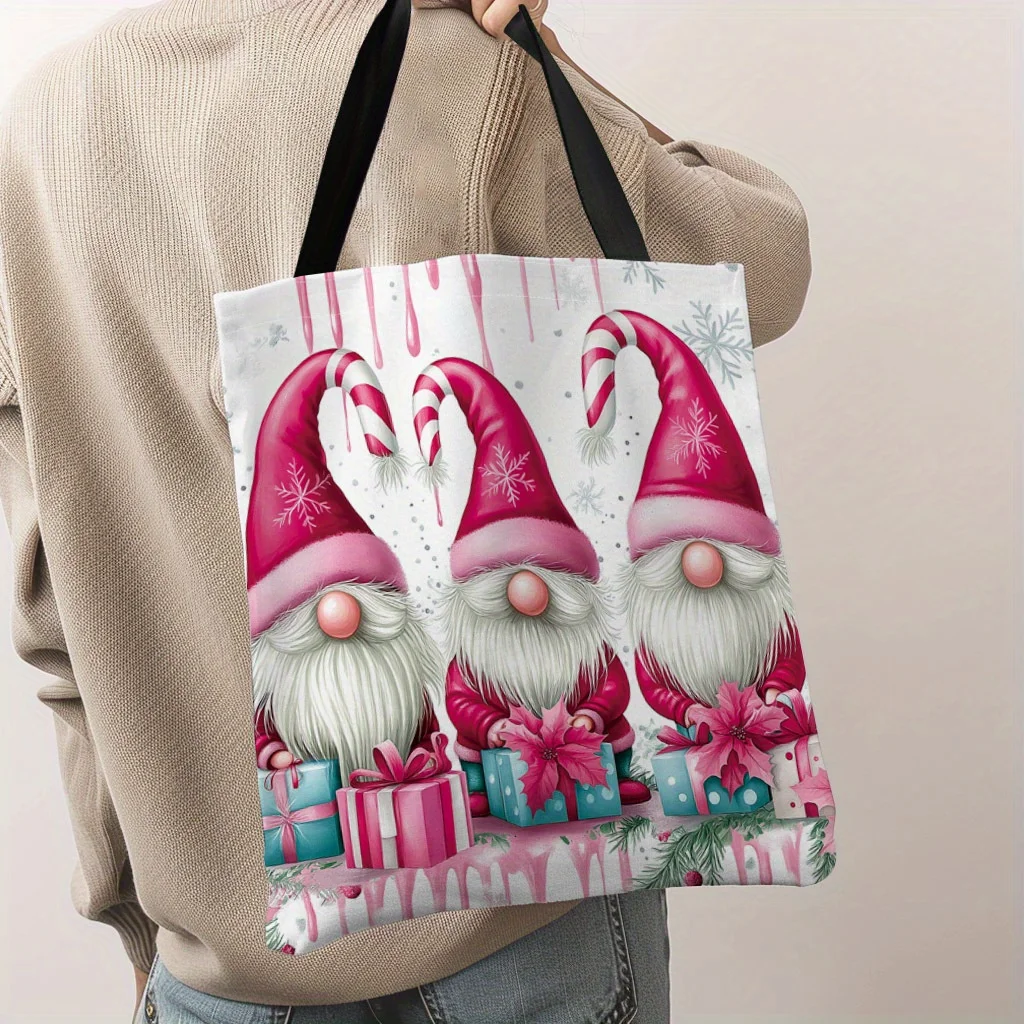 1pc Christmas, Pink Dwarfs Printed Pattern Tote Bag, Pack, Perfect for Shopping, Cheap, Gifts for Friends, Family