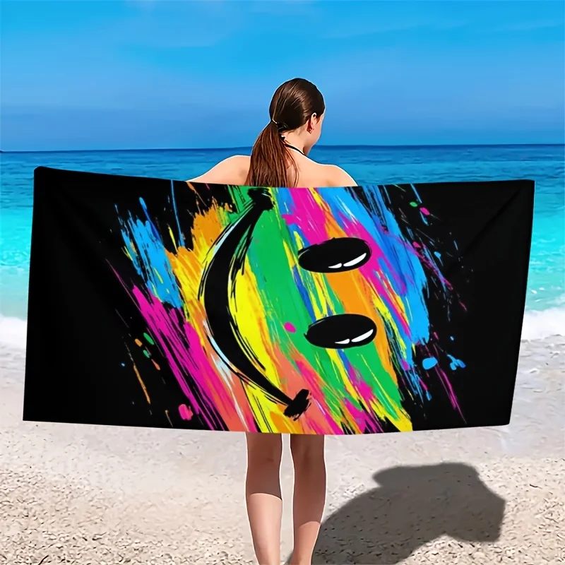 Rainbow smile graffiti pattern polyester microfiber beach towel is highly absorbent, suitable for swimming and beach outings