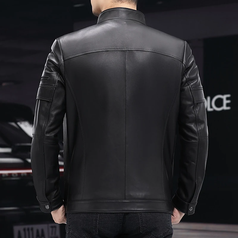 White Leather Jacket For Men 2023 Winter Male Business Simple Standing Collar Short Slim Coat Motorcycle Chaqueta Cuero Hombre