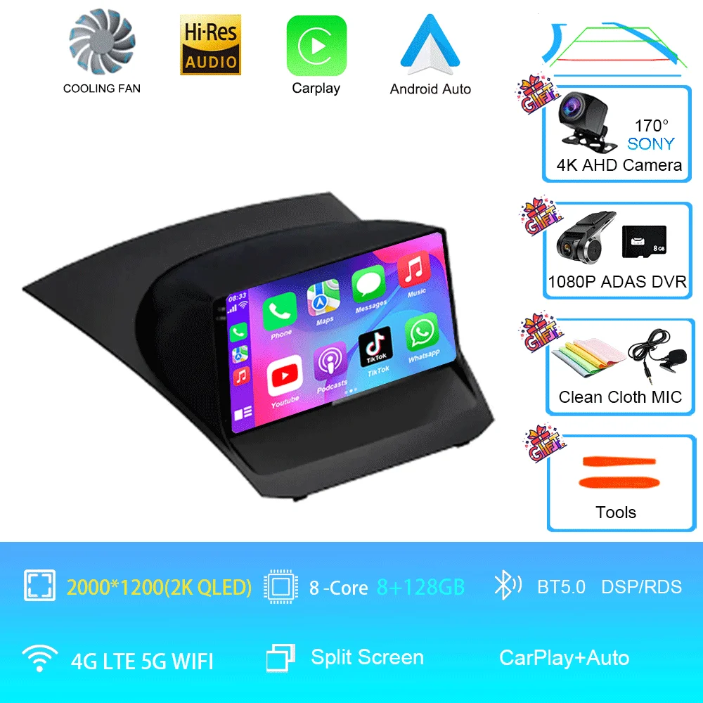 Android 16 voor Ford Fiesta Mk 6 2009 2010 2011 2012 2013 2014 - 2018 Carplay Auto Multimedia autoradio speler WiFi+4G DSP GPS 2DIN