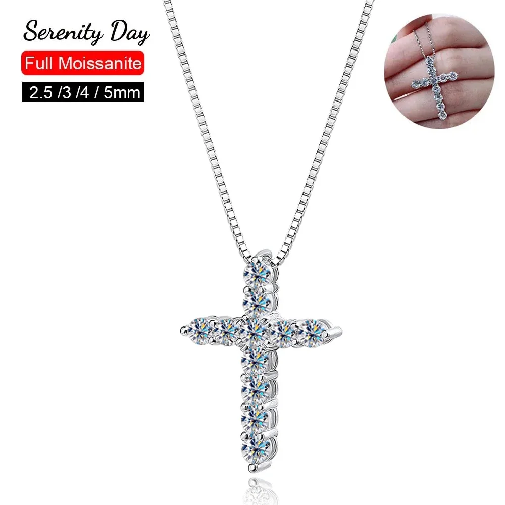 Serenity 3mm D Color Moissanite Cross Necklace For Women S925 Silver Sparkling Lab Diamond Jesus Pendant Neck Chain Fine Jewelry