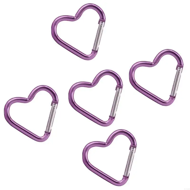 

5Pcs Heart Spring Clip Aluminum Alloys KeyRings Hangings Buckles Carabiner Keychains Bag Clip Hook Connectors