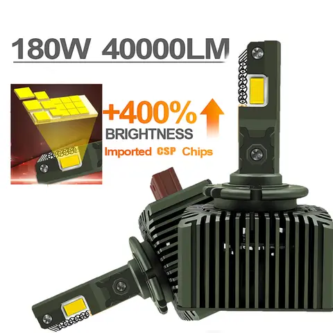 LED 자동차 헤드라이트 전구, D1S, D2S, D3S, D4S, D5S, D8S 터보 조명, 40000LM, 4 구리 튜브, 6000K, 180W, 자동 램프, 플러그 앤 플레이, CSP 12V, 2 개