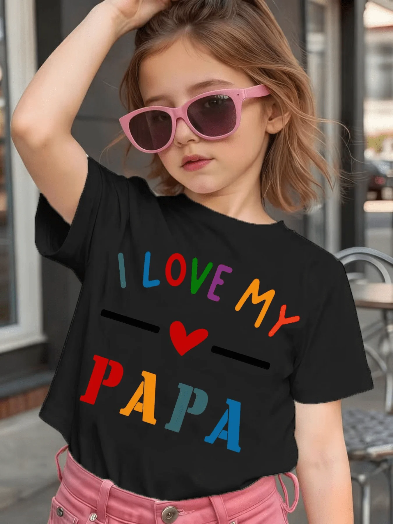 I Love My Papa Colorful Letter Graphic Kids Tee Boys Girls Family Matching Cotton Crew Neck Short Sleeve Soft Casual Summer Tee