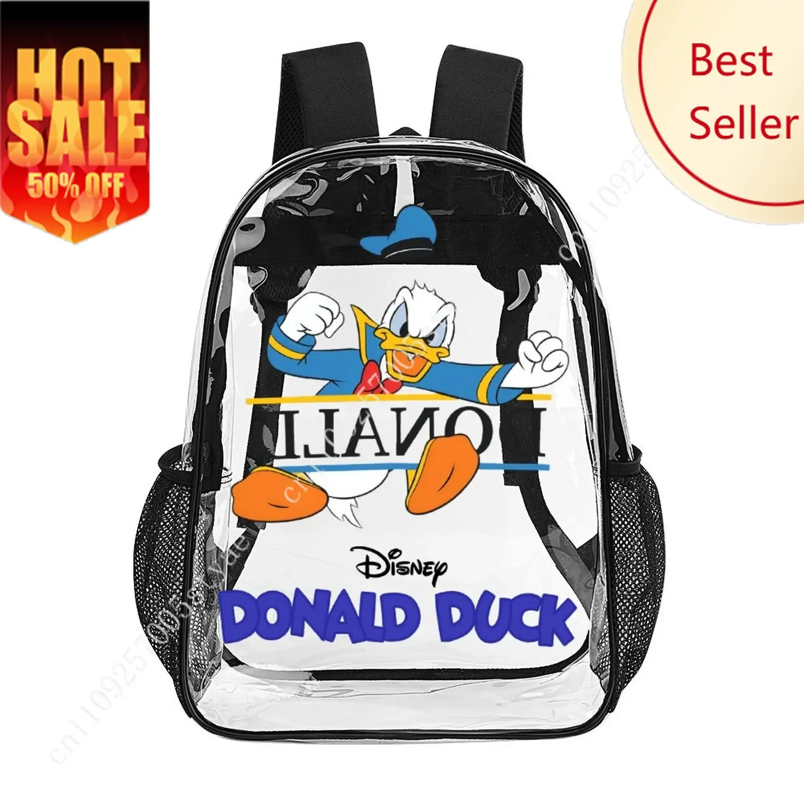 

Donald Duck Transparent Backpack Disney Cartoon Decorative Bag Design Your Photos Logos Text Customized Party Holiday Gifts