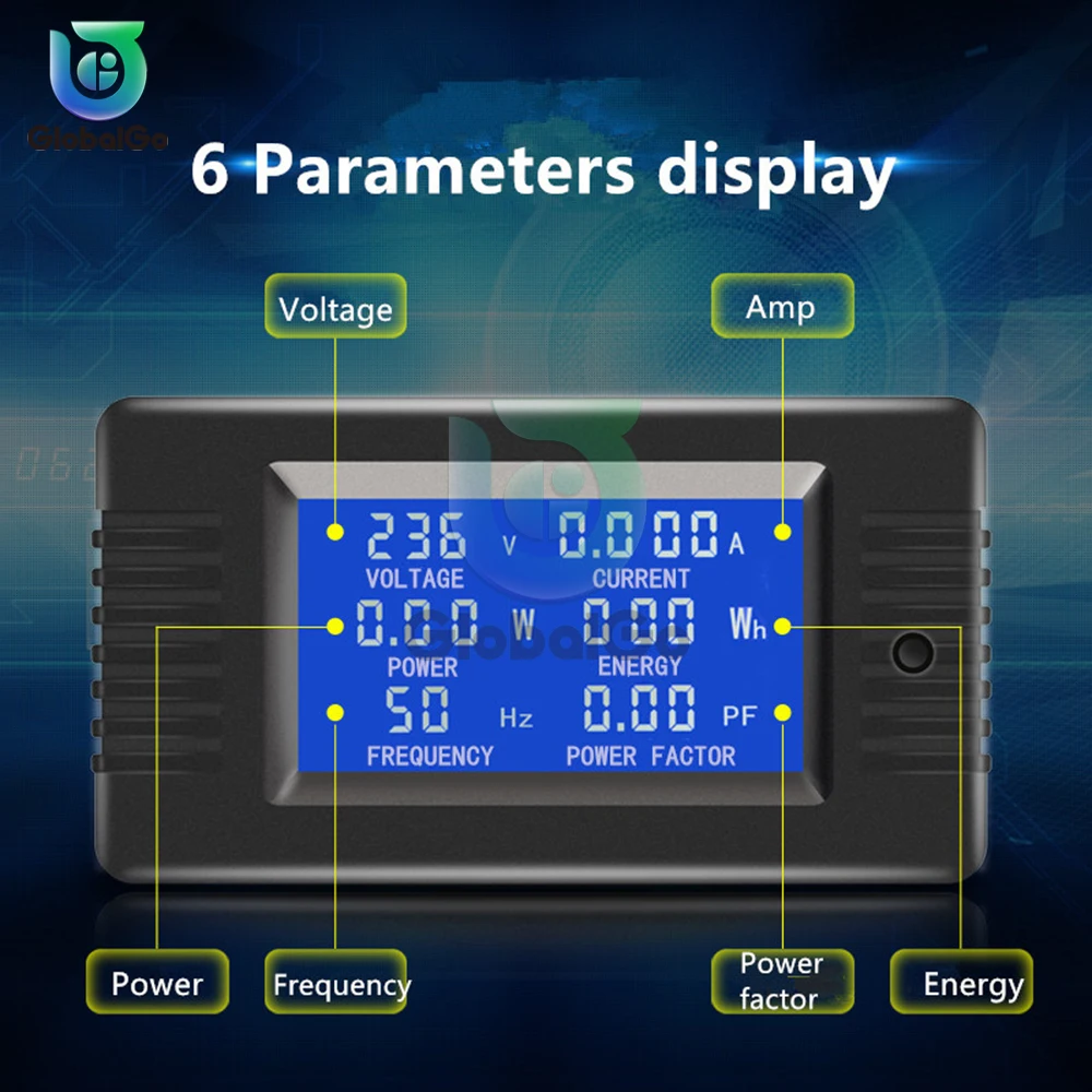 

6 в 1, цифровой вольтметр, амперметр, ваттметр, измеритель мощности и энергии