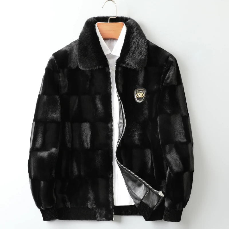 

Men Fur Coat Winter Bomber Jacket Rabbit Fur Coat Luxury High Quality Faux Fur Jacket Zip Outerwear Stripe Short Tops Trendy New