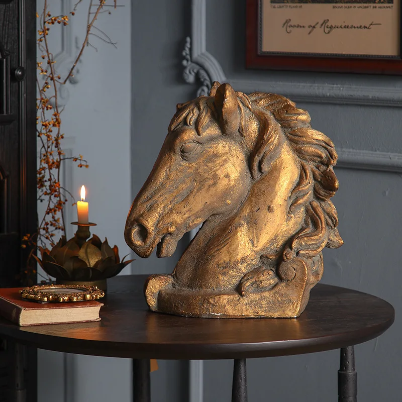 

European court style retro and old horse head decoration entrance high-end sense horseyear good luck handicrafts home decoratio