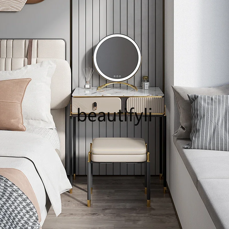 

Premium light luxury small dresser bedroom modern simple small apartment new rock slab mirror makeup table