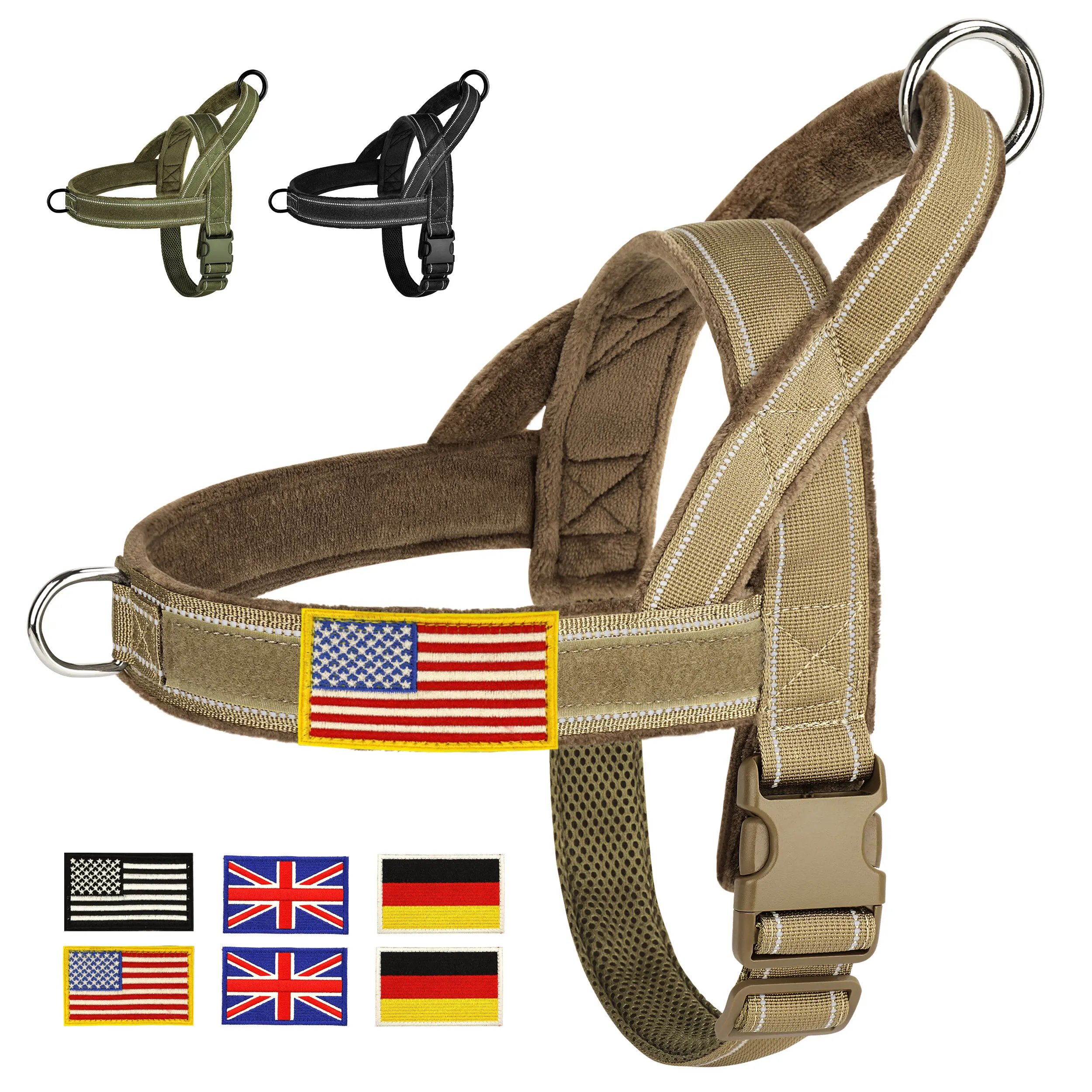 Reflective Tactical Dog Harness Pet Training Harness With Handle No Pull Dog Vest Free Flag Gift for Medium Large Dogs Pitbull