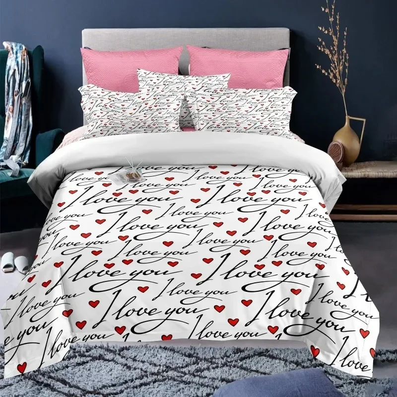 Love Heart Valentine's Day 3D Comfortable Duvet Quilt Cover Pillowcase Bedding Set Children Bedroom Decoration Home Textile