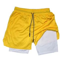 Rugby sport shorts Men's Double Layer Fitness Shorts Drawstring Mesh Elastic Waist Breathable Quick Dry to Beach Pool Summer Mal