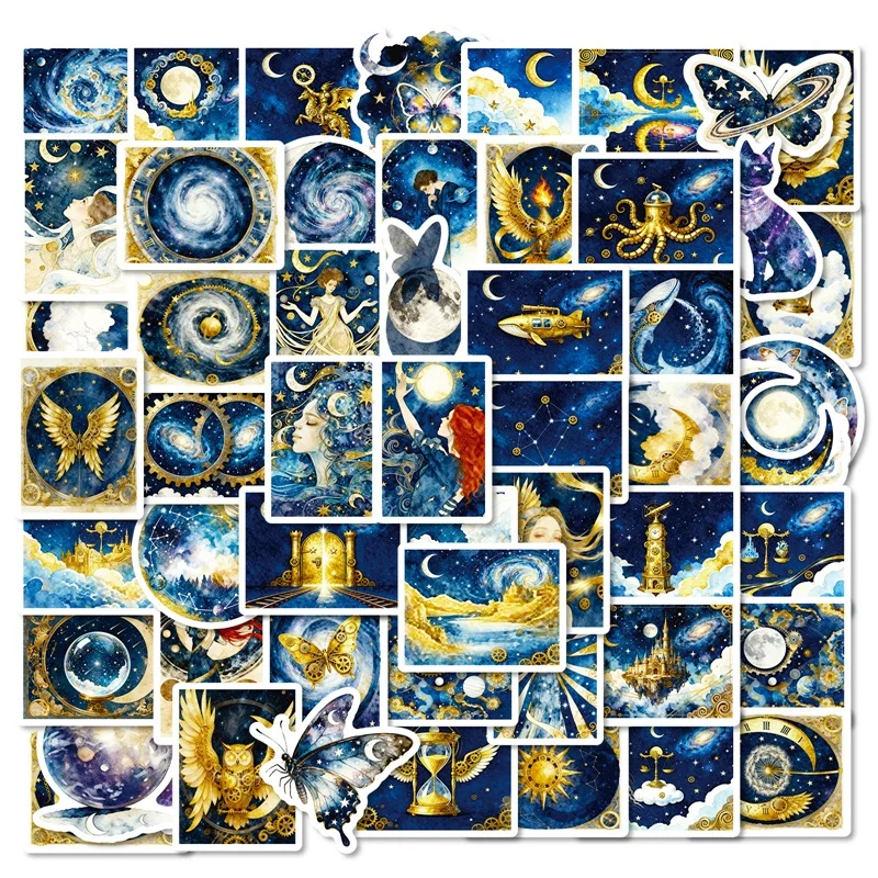 

10/30/56PCS Blue Gold Starry Sky PVC Phone Sticker Aesthetic DIY Colored Sticky Laptop Luggage Skateboard Graffiti Decals