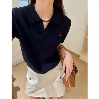 短袖針織Polo衫 女士條紋露臍毛衣套頭衫 夏季春季女孩休閒穿搭 10 最佳銷售 女士短袖毛衣 - №8