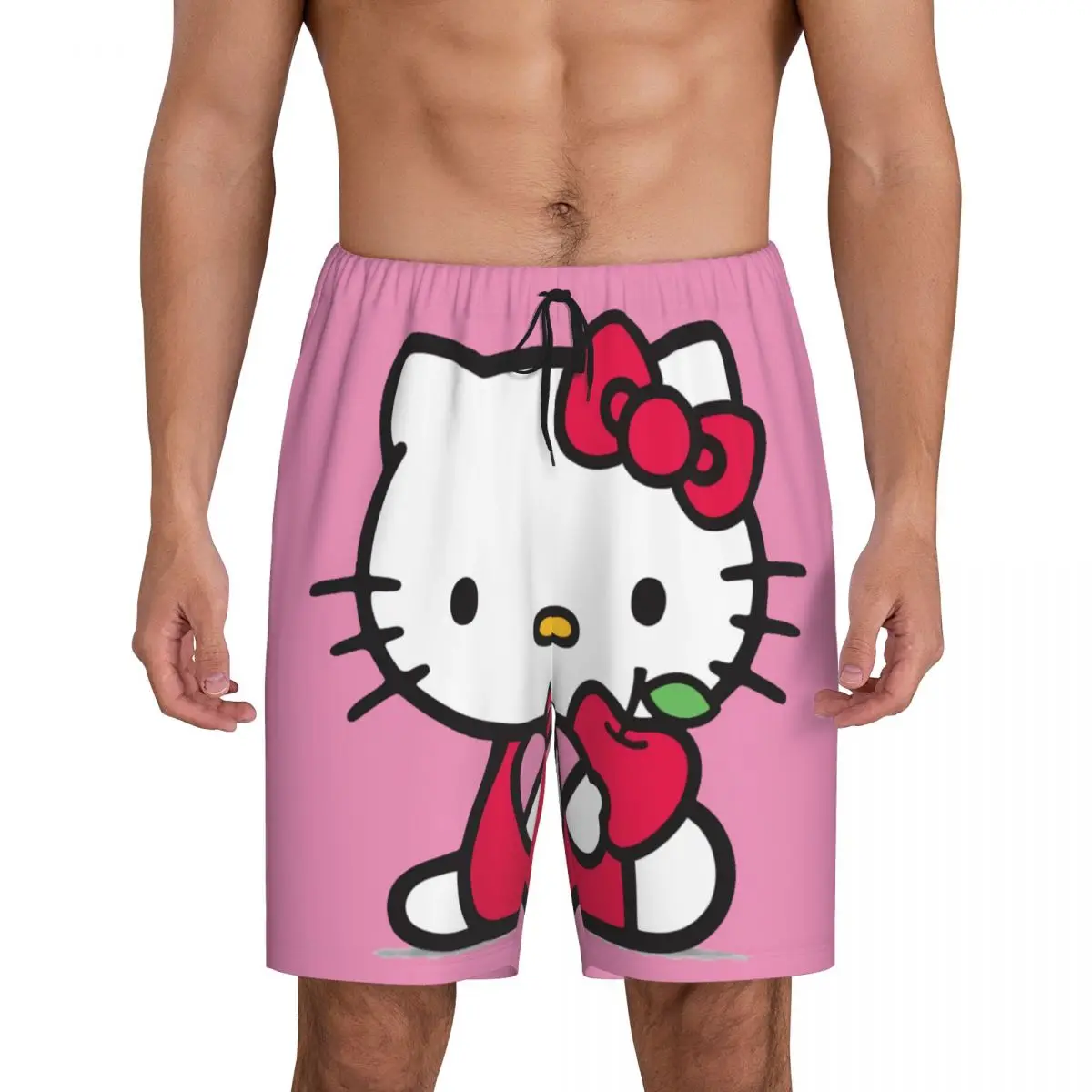 

Пижамные шорты с мультяшным принтом Hello Kitty, Мужская одежда для сна, Шорты для сна с карманами