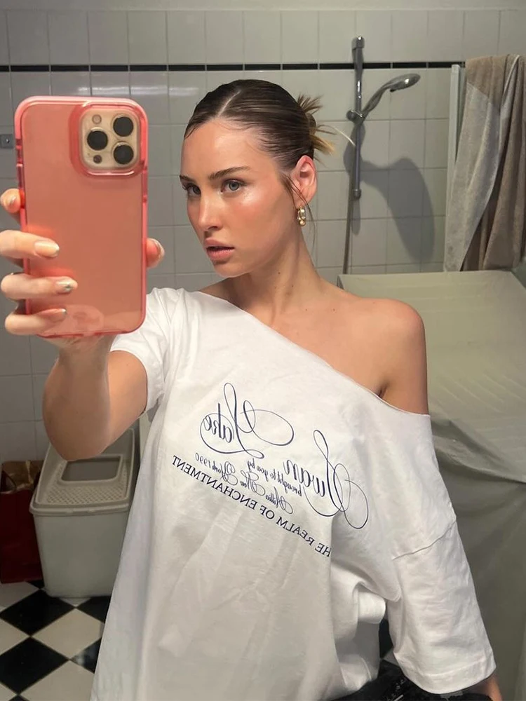 

Sisjuly, повседневная футболка без шнуровки с овальными плечами, женская уличная одежда свободного покроя, летний топ Cool Feeling ort Sve