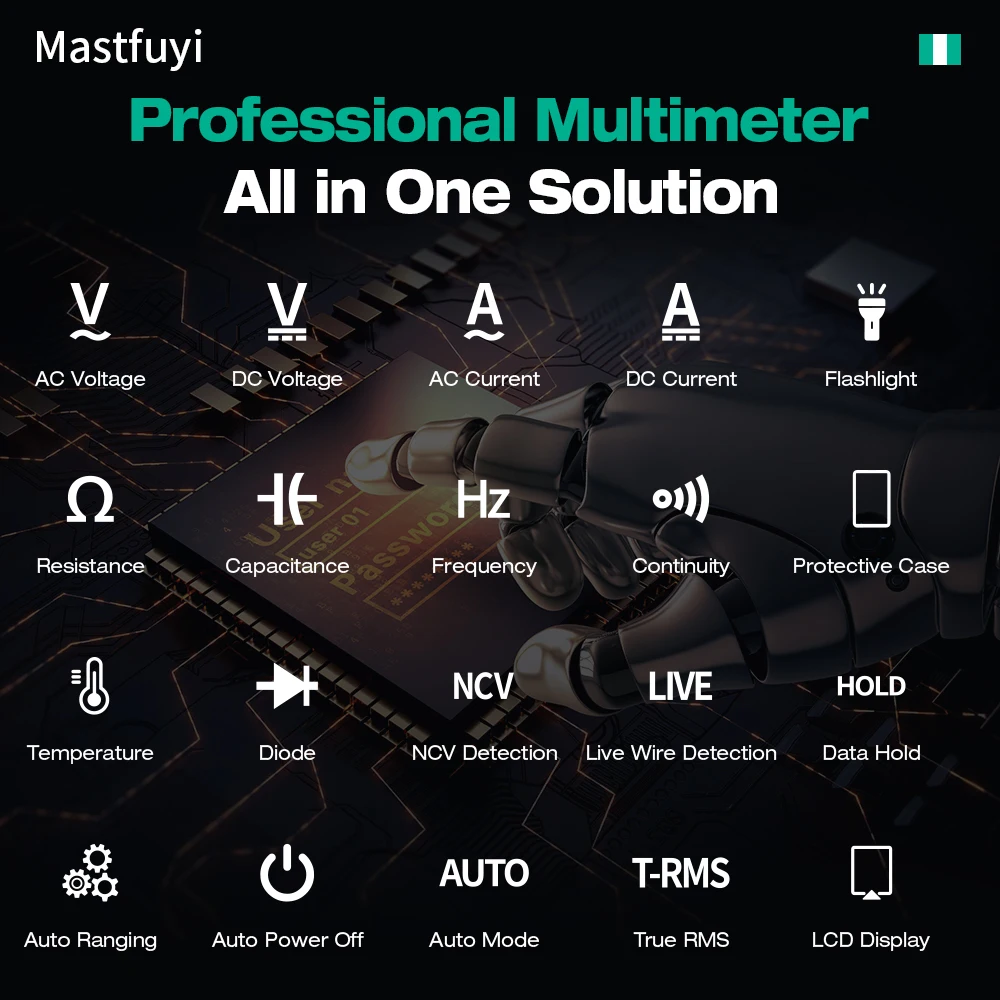 جهاز قياس متعدد رقمي بشاشة كبيرة أوتوماتيكية بالكامل من MASTFUYI مع عدد True RMS 6000، جهاز اختبار احترافي ذكي، أدوات كهربائية #6