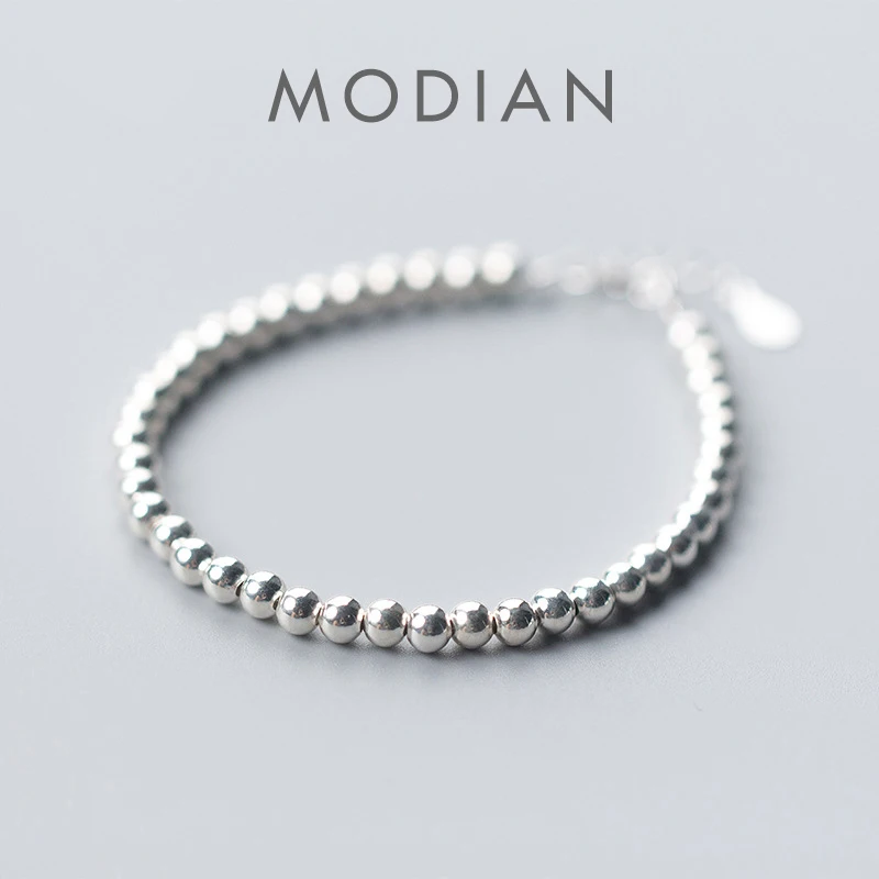 

Modian Trendy 925 Sterling Silver Little Ball Strand Bracelet for Women Free Size Link Chain Bracelet Fine Jewelry Girl Gift
