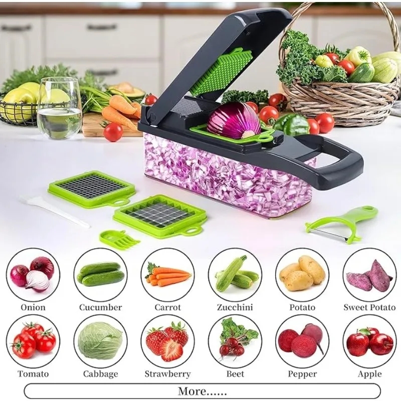 16 in 1 Multifunctional Vegetable Chopper Onion Chopper Handle Food Grate Food Chopper Kitchen Vegetable Slicer Dicer Cut Tools