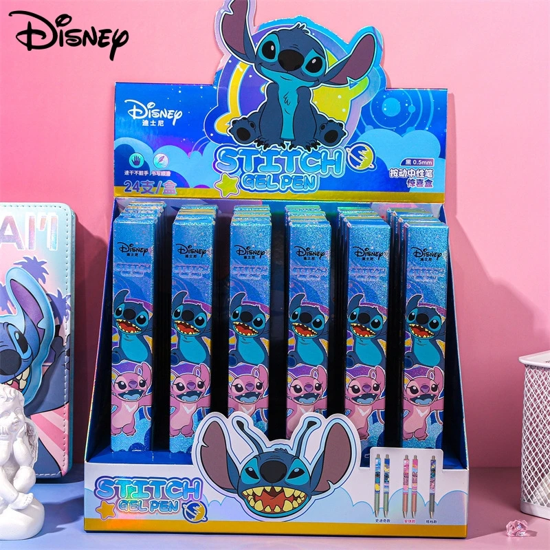 disney lilo e stitch cartoon patch gel pen student signature pen ferramentas de escrita papelaria preto signature pen 24 pcs 05 mm 01