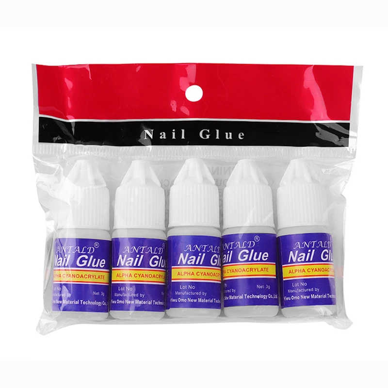 Colle à ongles acrylique N64.Clear, adhésif sans essuyage, séchage rapide pour décorations 3D, anciers de colle, biscuits à ongles, bouteille de 3g, 5 pièces