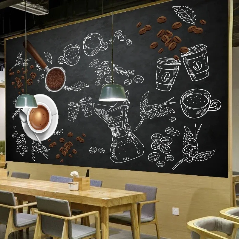 Custom 3D Photo Grind Coffee Beans Wall Painting Blackboard Mural Wallpaper for Cafe Shop Restaurant Drink Bar Background Decor