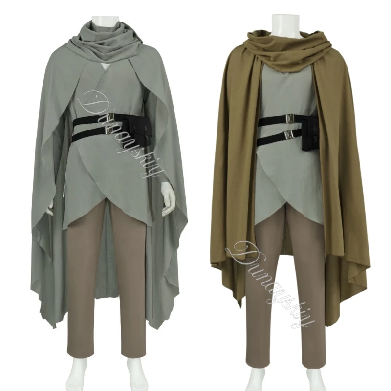 Mittelalterlicher Ranger-Umhang Cosplay-Kostüm mit Schal & Gürtel Grau-Braun 97cm Umhang mit Schal Locker & Bequem Sitzend Halloween Bühnenkostüm