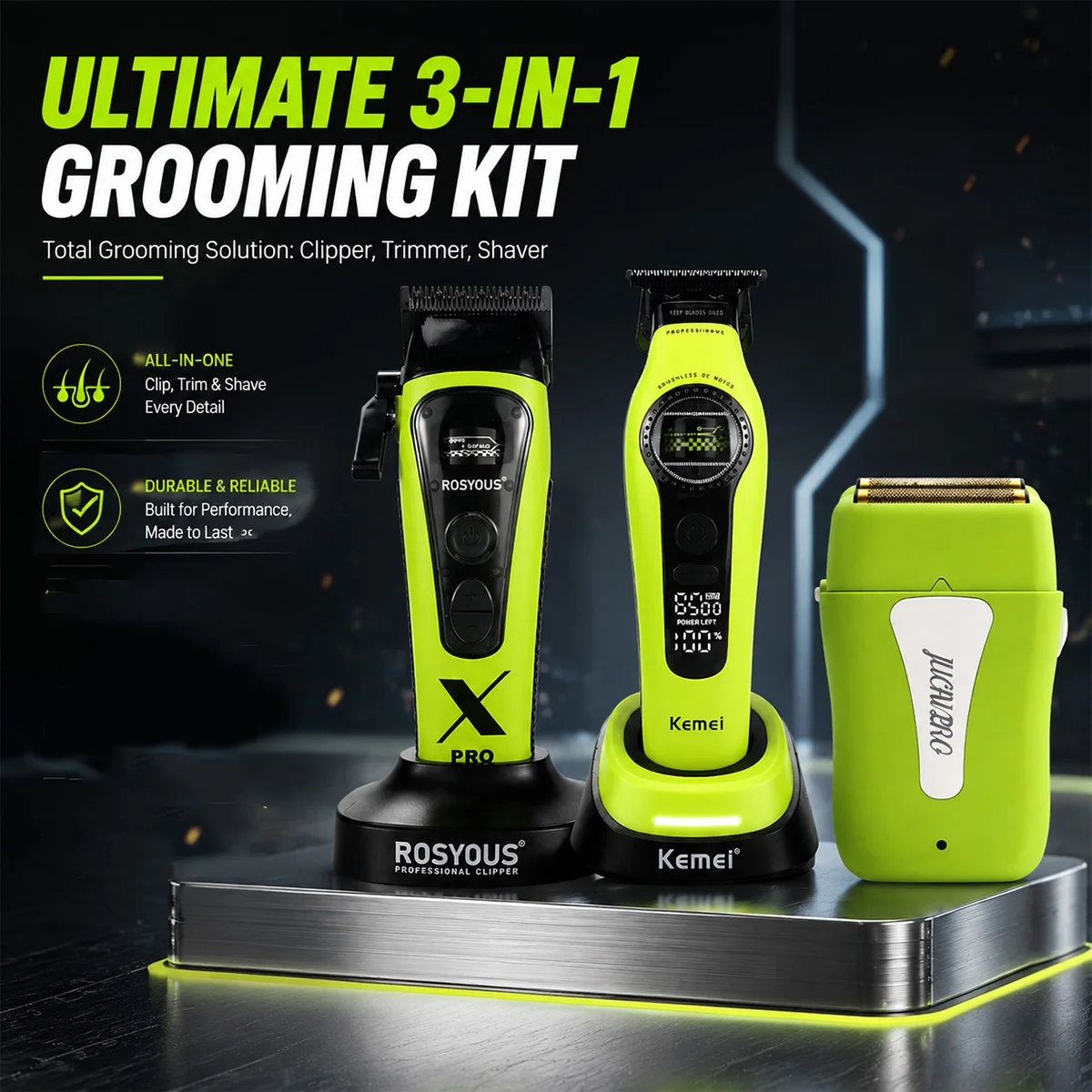 ROSYOUS RS-888C KM-1595 JC-10000 External Rotor Brushless Motor Men Electric Hair Clipper Kit 8000RPM Professional Hair Trimmer