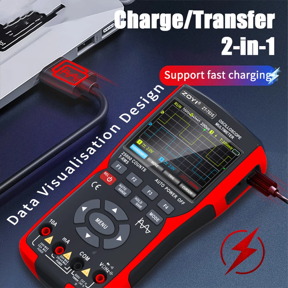 3in 1 Digital Multimeter Oscilloscope Signal Generator 50MHz Bandwidth 280MS Sampling Rate PC Waveform Data Storage