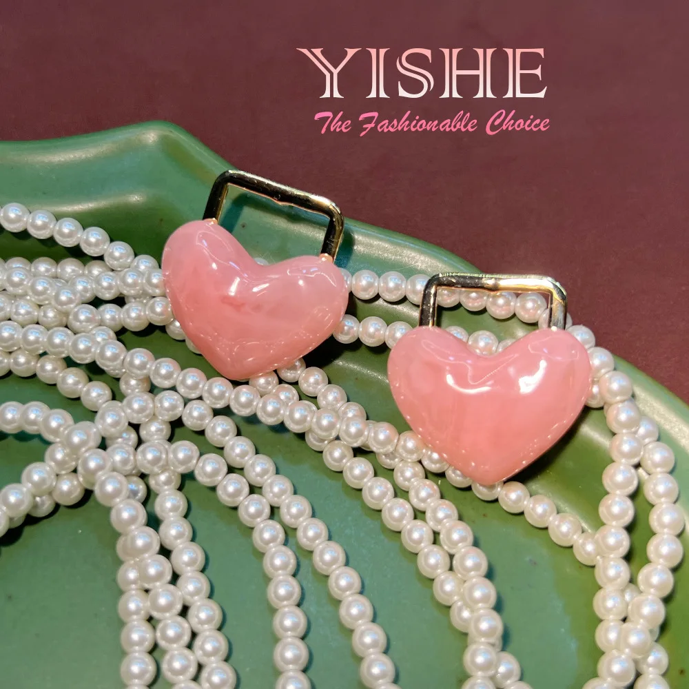 Early summer pink love stud earrings, Korean niche design sense S925 elegant temperament versatile fashion commuter earrings
