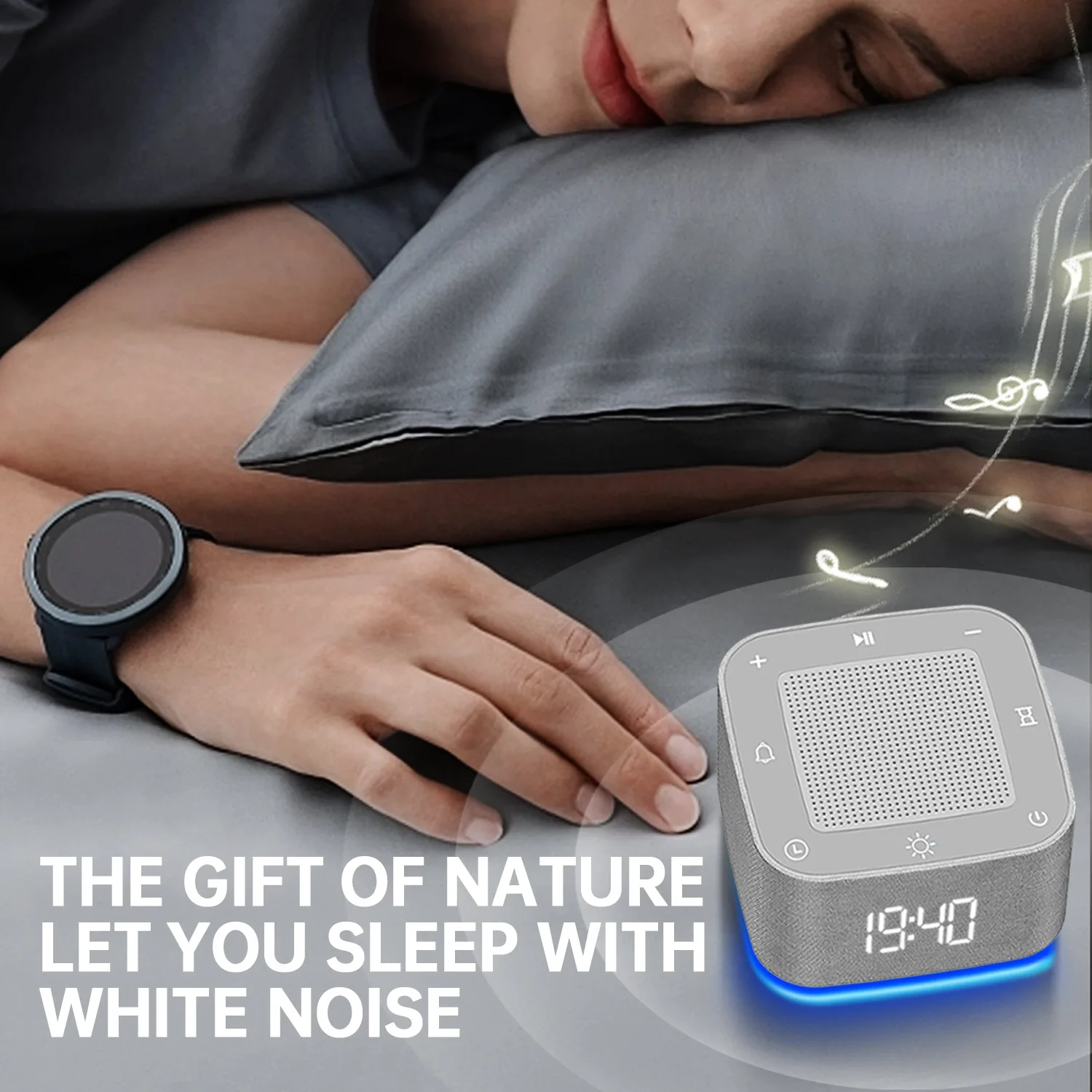 Pequenos alto-falantes Bluetooth sem fio inteligentes integrados 32 tipos de ruído branco para dormir luz noturna LED com tempo de desligamento