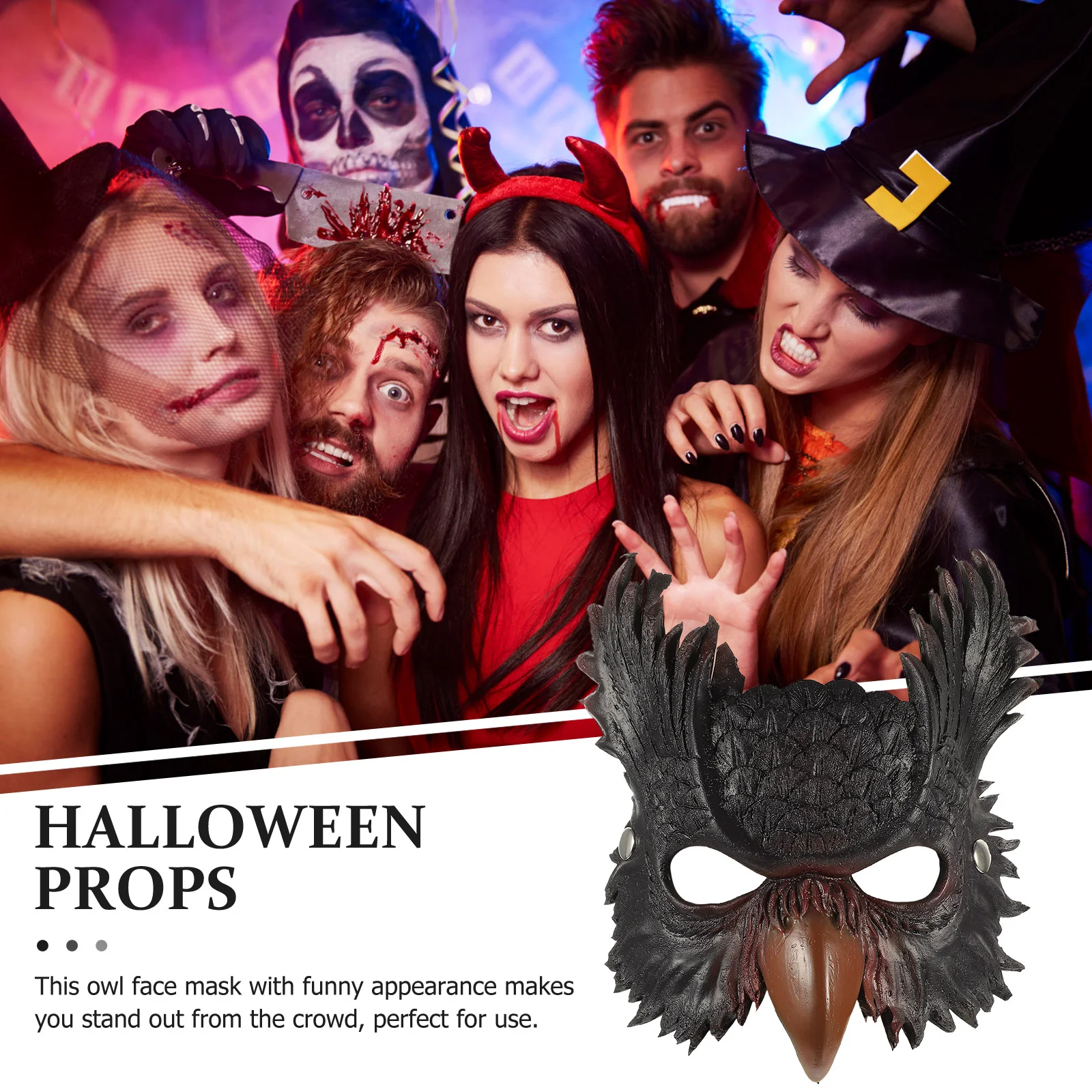 Kostium karnawałowy rekwizyty atmosfera potańcówka element ubioru maska sowy wakacje na Halloween bal włóknina miłośnicy Cosplay