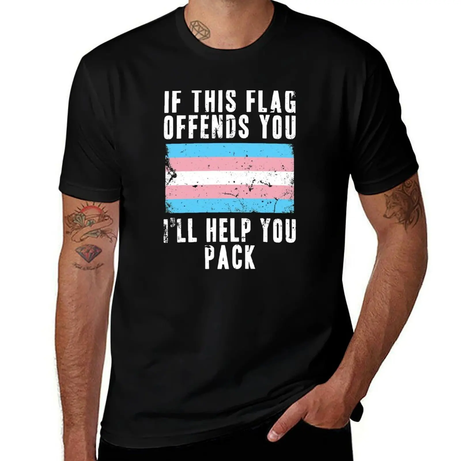 If This Flag Offends You I'll Help You Pack Trans Flag T-Shirt Lightweight Sport Basic T-Shirt