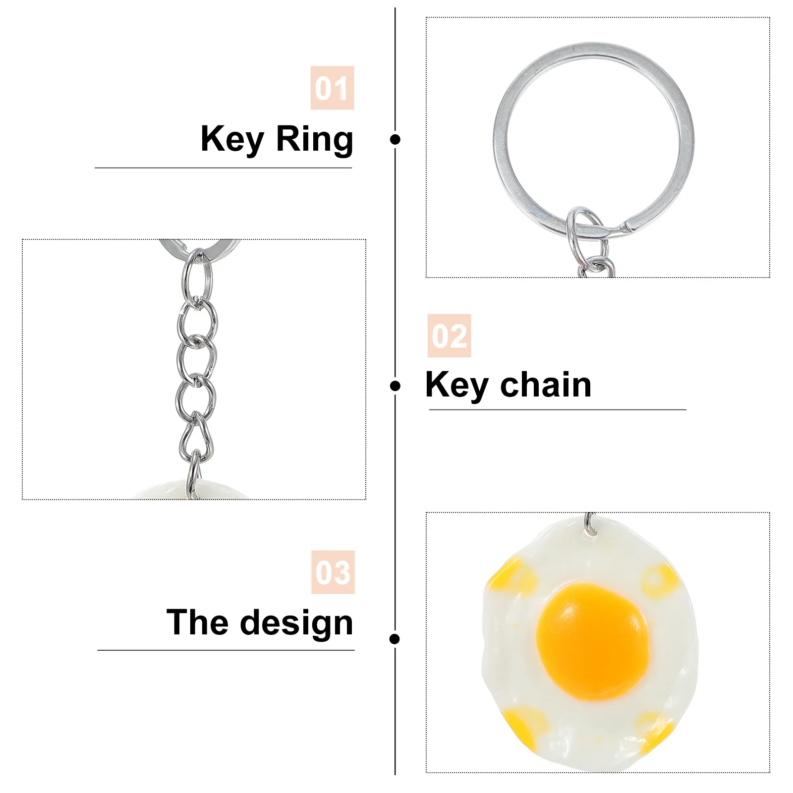 

10Pcs Bag Hanging Pendants Cute Poached Egg Keyring Decor Polished Resin Metal DIY Key Bag Accessory Festive Giveaway Present