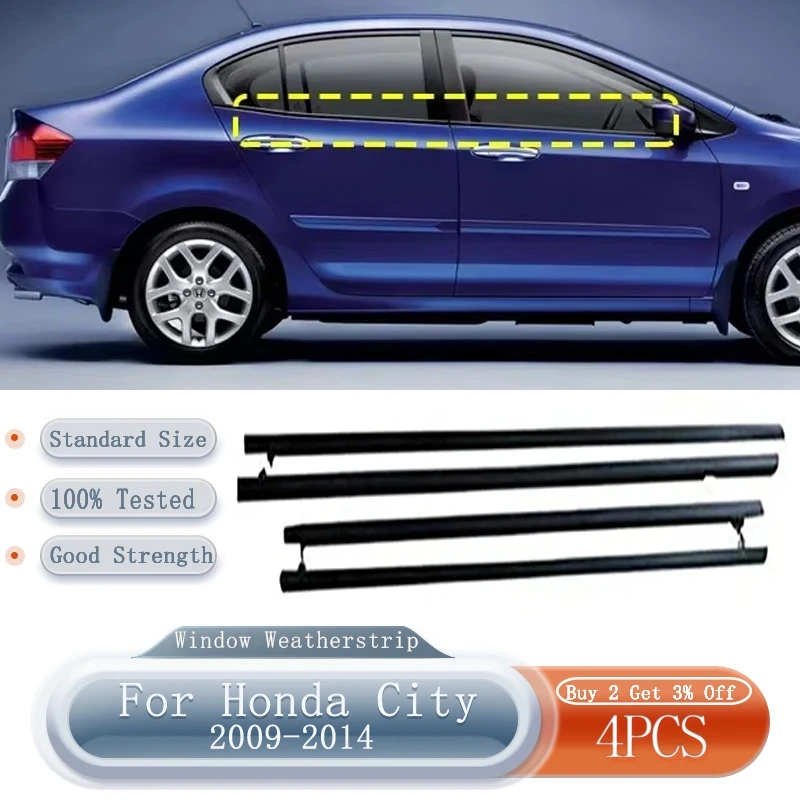 

For Honda City 2009-2014 Window Weatherstrip Front Rear Door Outer Glass Moulding Trim Sealing Belts Weather Stripers Black