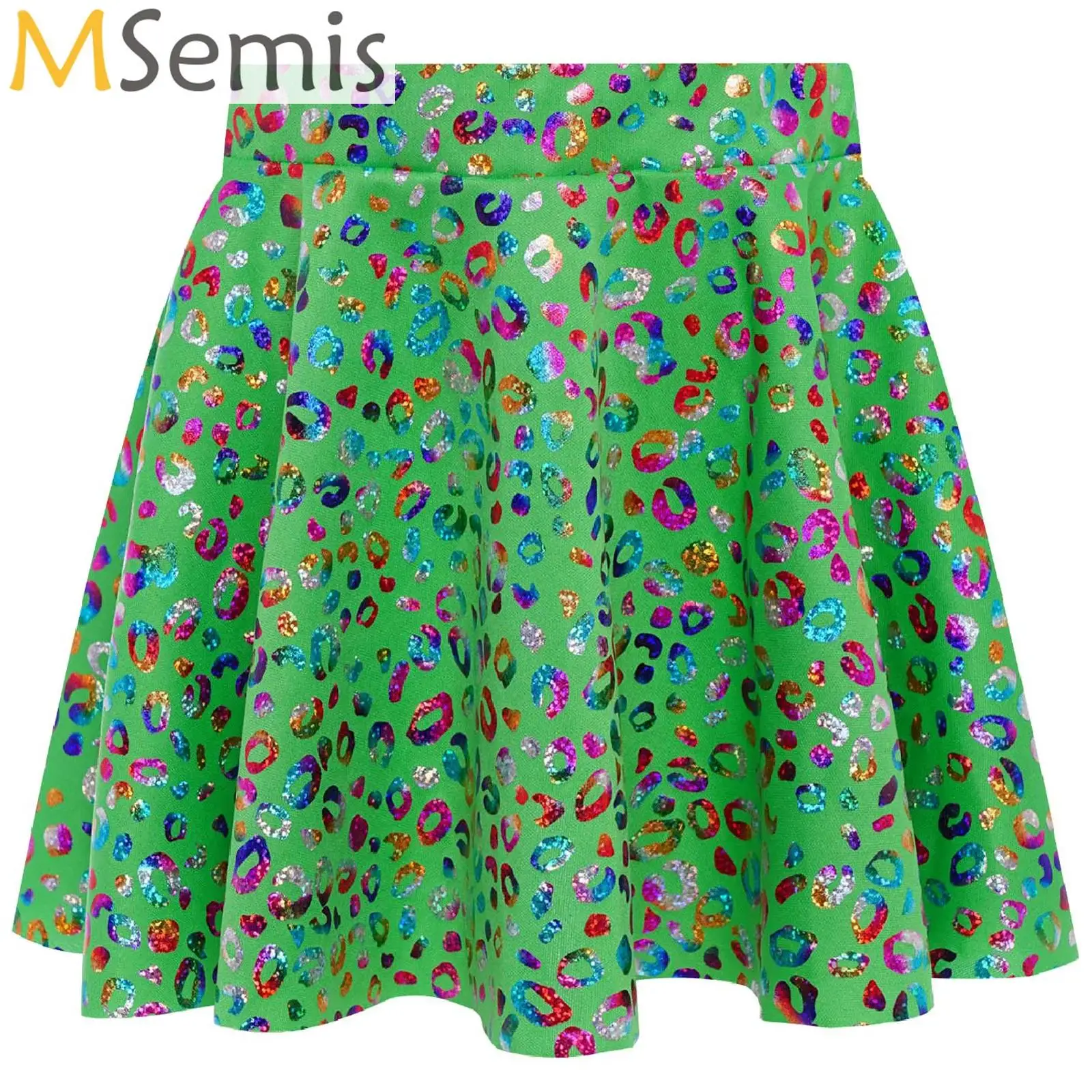 

Kids Girls Cheerleading Dance Ruffle Skirts Jazz Street Hip Hop Performance Costume Metallic Leopard Print Childs Party Clothes