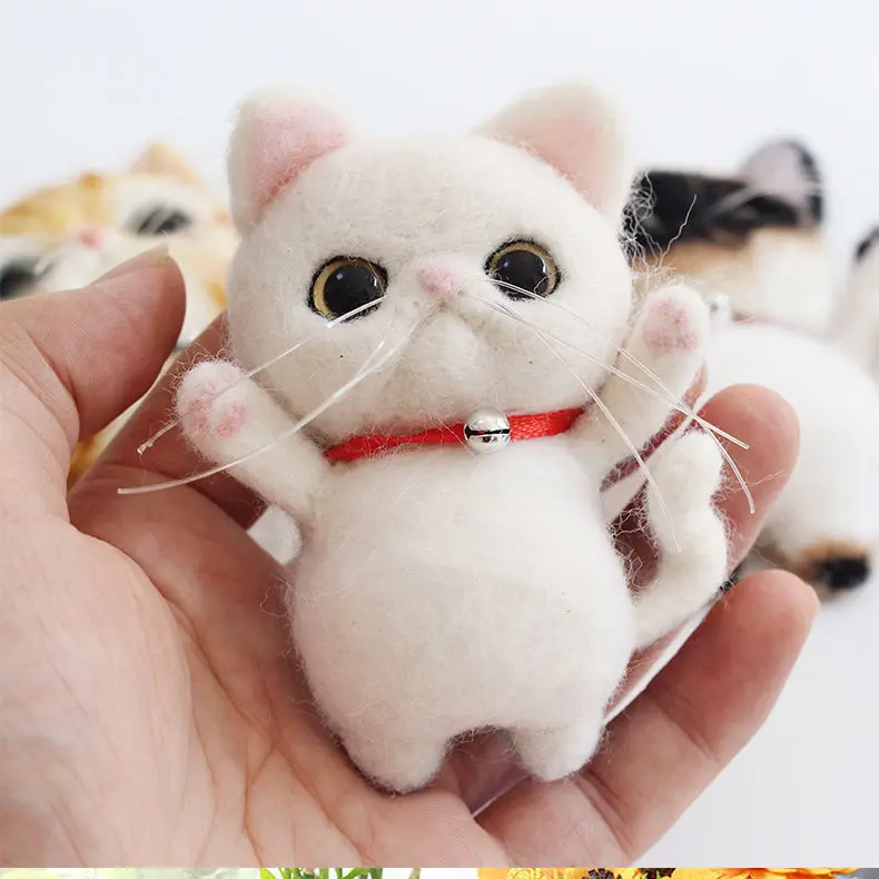 Non-Finished Felt Kit Poke Wool Felt Handmade DIY Doll Cartoon Cute Brooch Cats Material Kit Plush Toys For Children Best Gifts