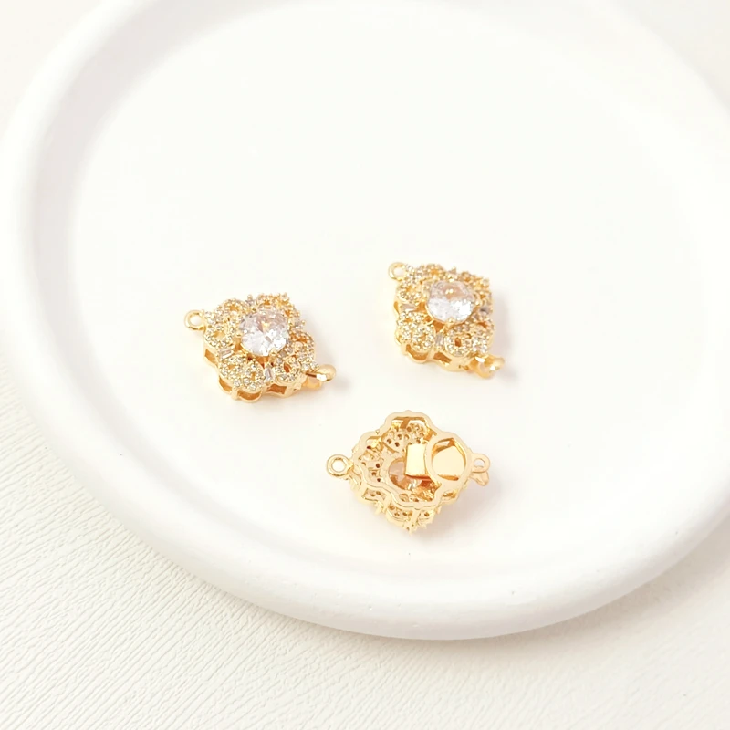 Brass Coated Gold Zircon Inlay Maple Leaf Flower Insert Buckle DIY Jewelry Making Necklace, Bracelet Accessory Materials