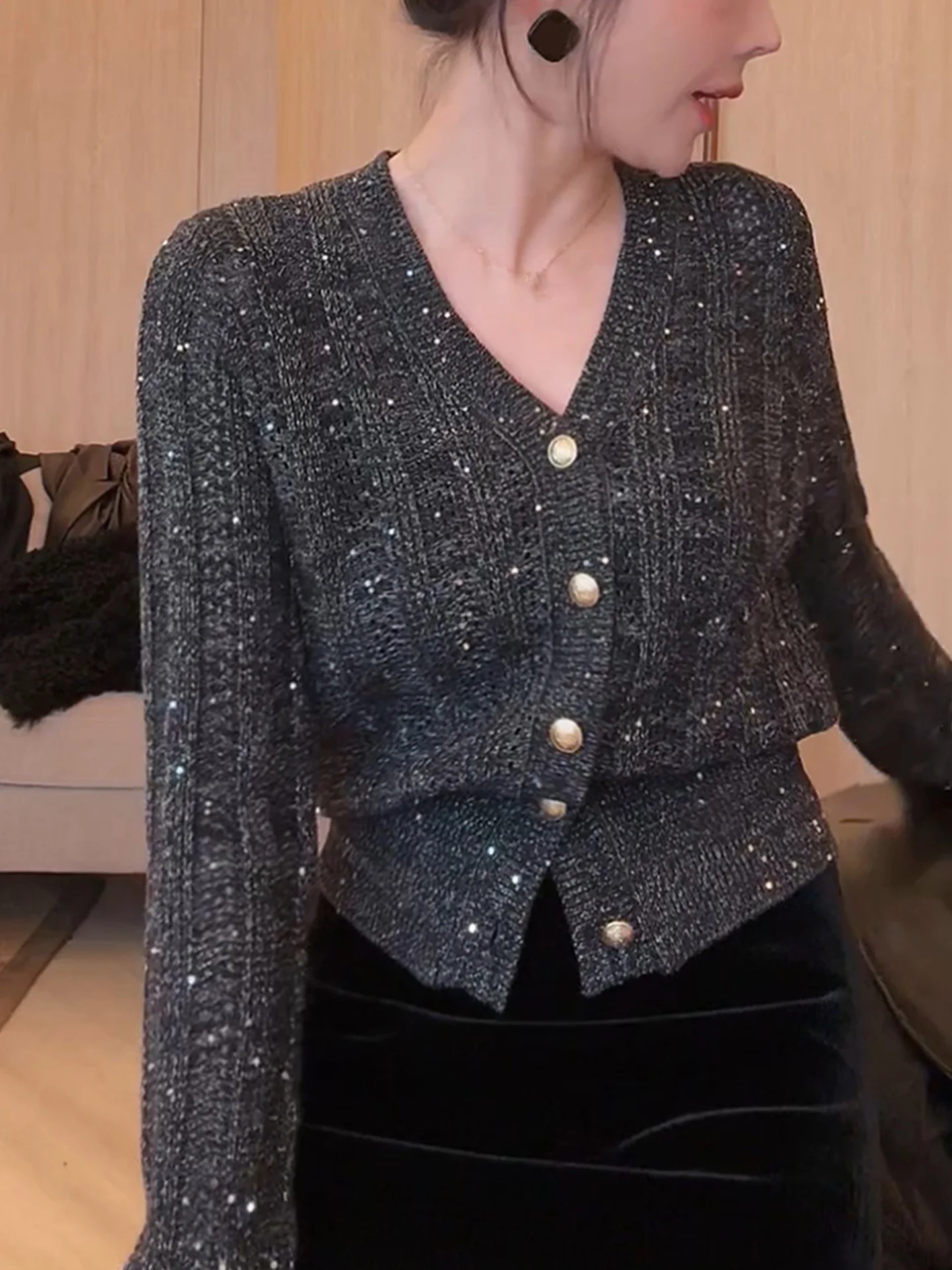 

Comfortable Thiened Long Sve Women's Knitted Sweater Single Button iny Particle Simple Sle Commute Faion Autumn 2025